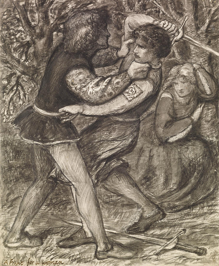 A Fight for a Woman  Drawing by Dante Gabriel Rossetti