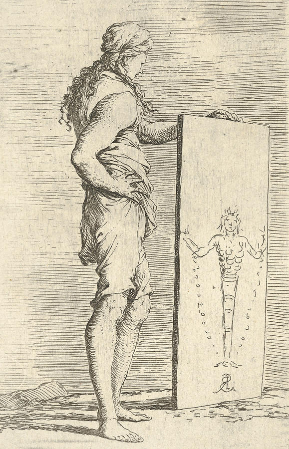 A figure supporting a tablet with a representation of a herm of Diana of Ephesus Relief by Salvator Rosa