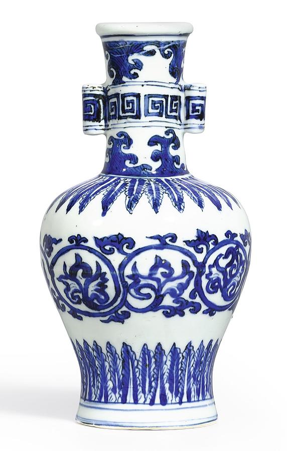 A Fine And Rare Blue And White arrow Vase Mark And Period Of Wanli Painting by Celestial Images