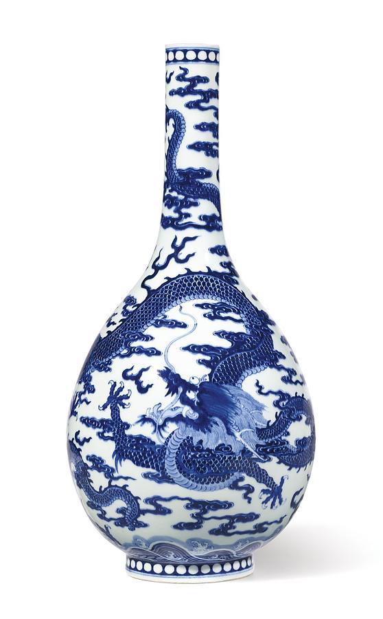 Qianlong Painting - A Fine Blue And White dragon Bottle Vase Qing Dynasty, Qianlong Period by Celestial Images