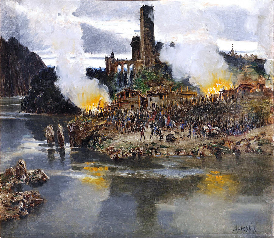 A fire. Battle Painting by Antonio Munoz Degrain