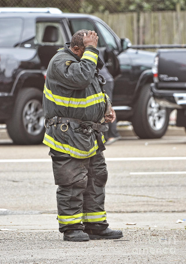 A Fire Fighter After A Long Hard Call Photograph by Jim Fitzpatrick
