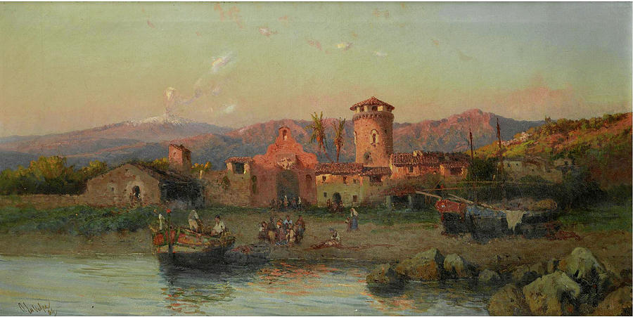 A Fishermen village by Naples Painting by Alessandro La Volpe