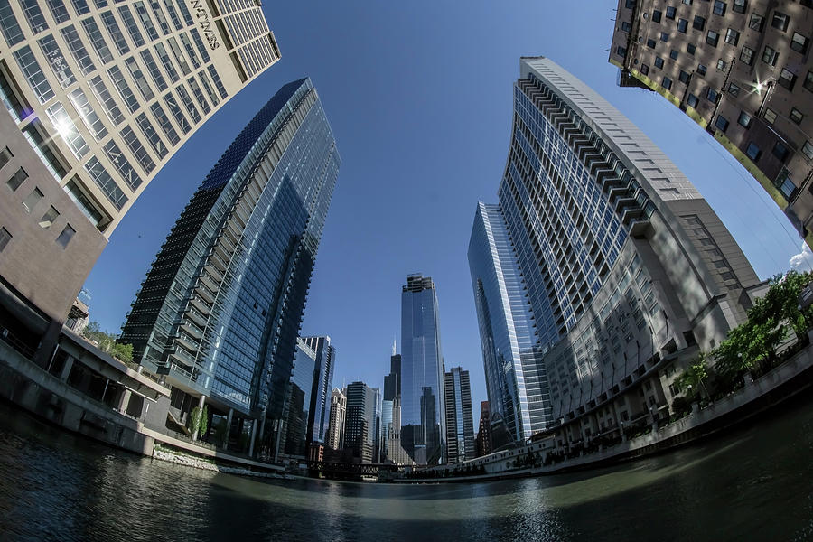 A fisheye view of the Chicago skyline as you appraoch wolf point Photograph by Sven Brogren