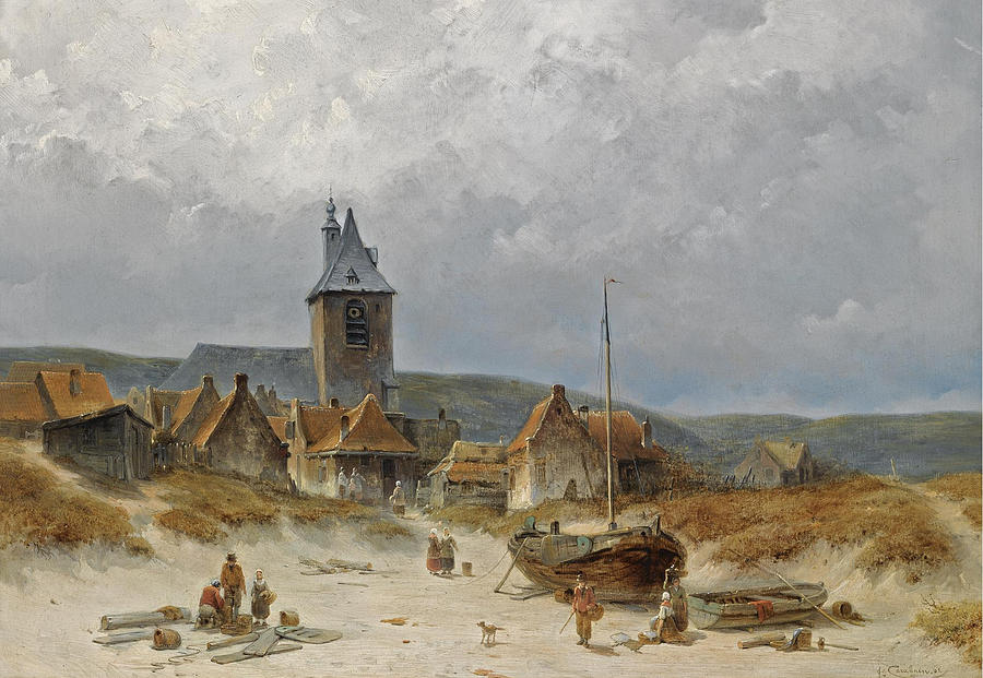 A Fishing Village in the Dunes  Painting by Jacques Carabain