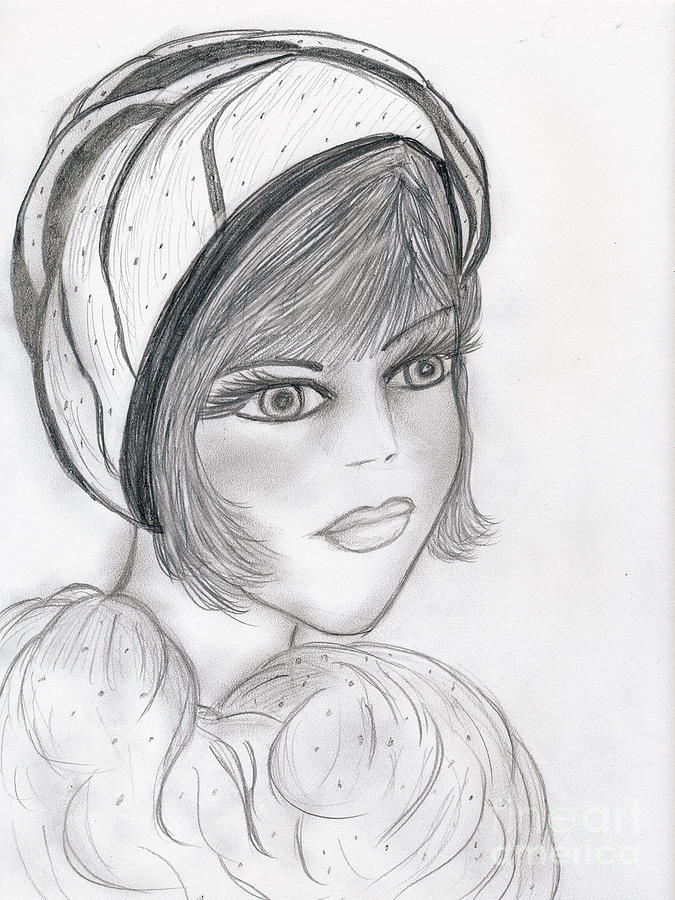 A Flapper in Cap Drawing by Sonya Chalmers