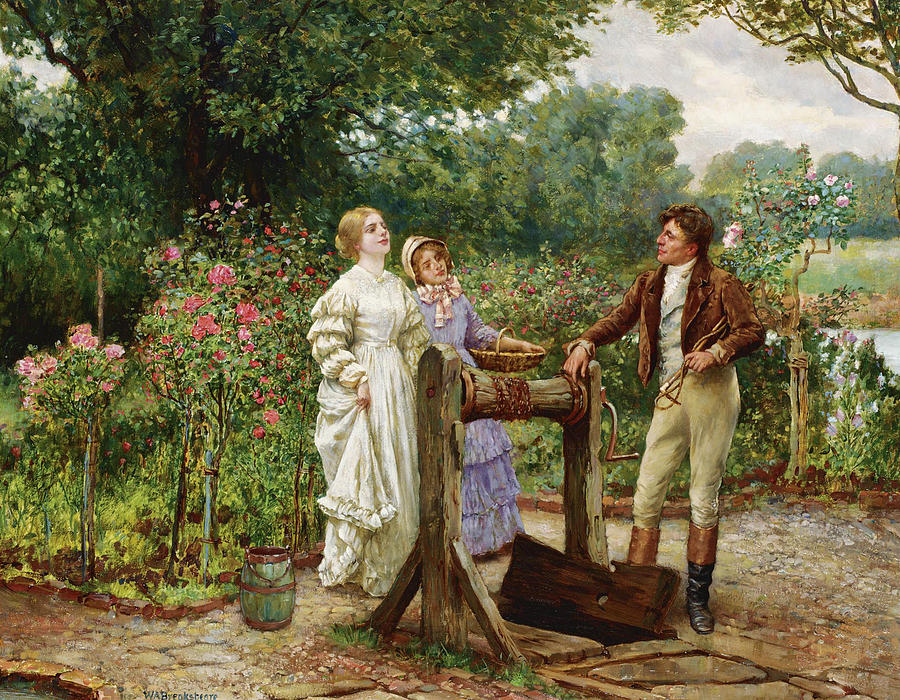 A Flirtation in the Rose Garden Painting by William Arthur Breakspeare