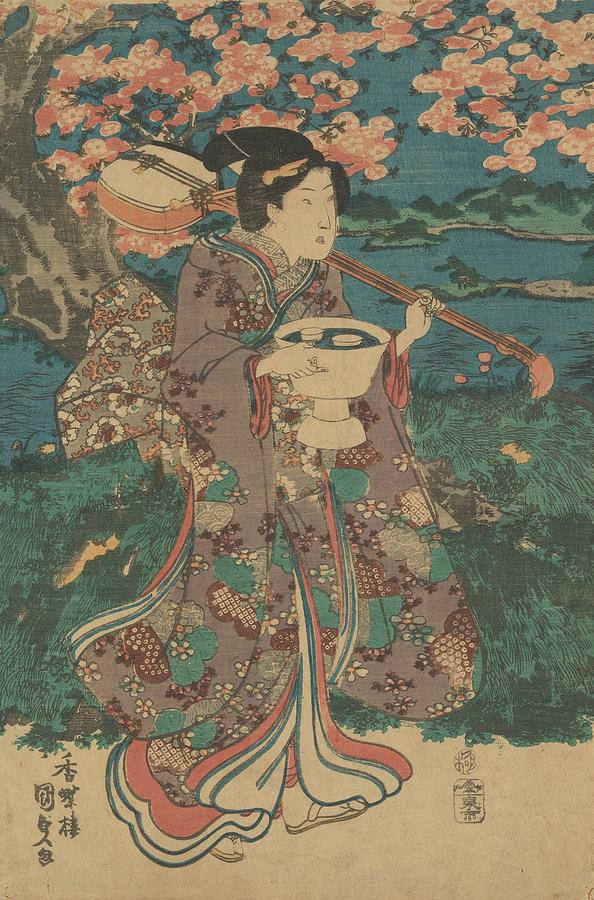 A Flower Game in the Garden Painting by Utagawa Kunisada