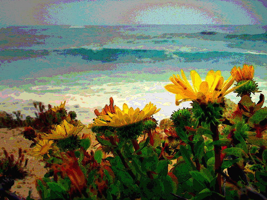 A Flowery View Of The Surf Watercolor Photograph by Joyce Dickens