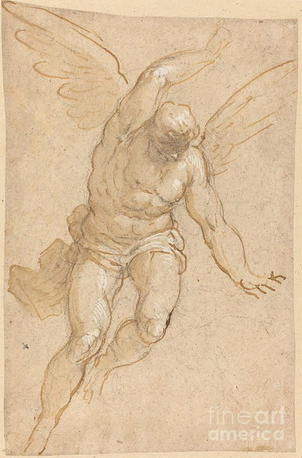A Flying Angel Drawing by Jacopo Palma Il Giovane