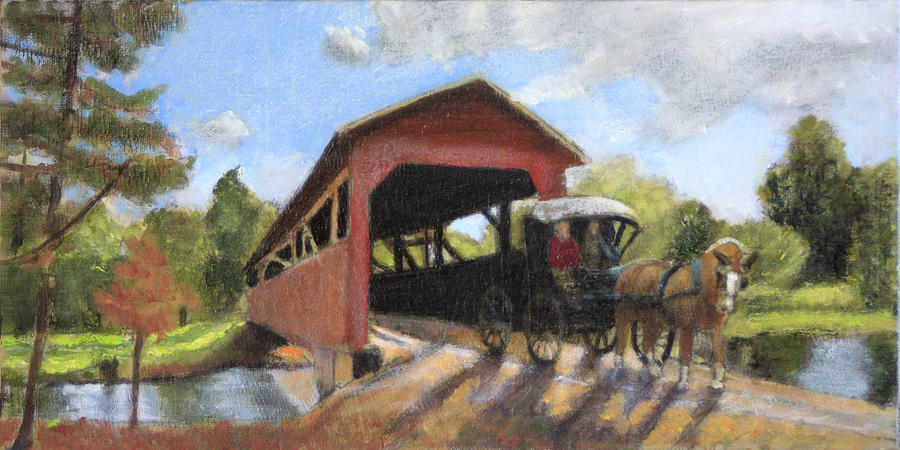 Covered Bridge Painting - A Fondness for Driving by David Zimmerman