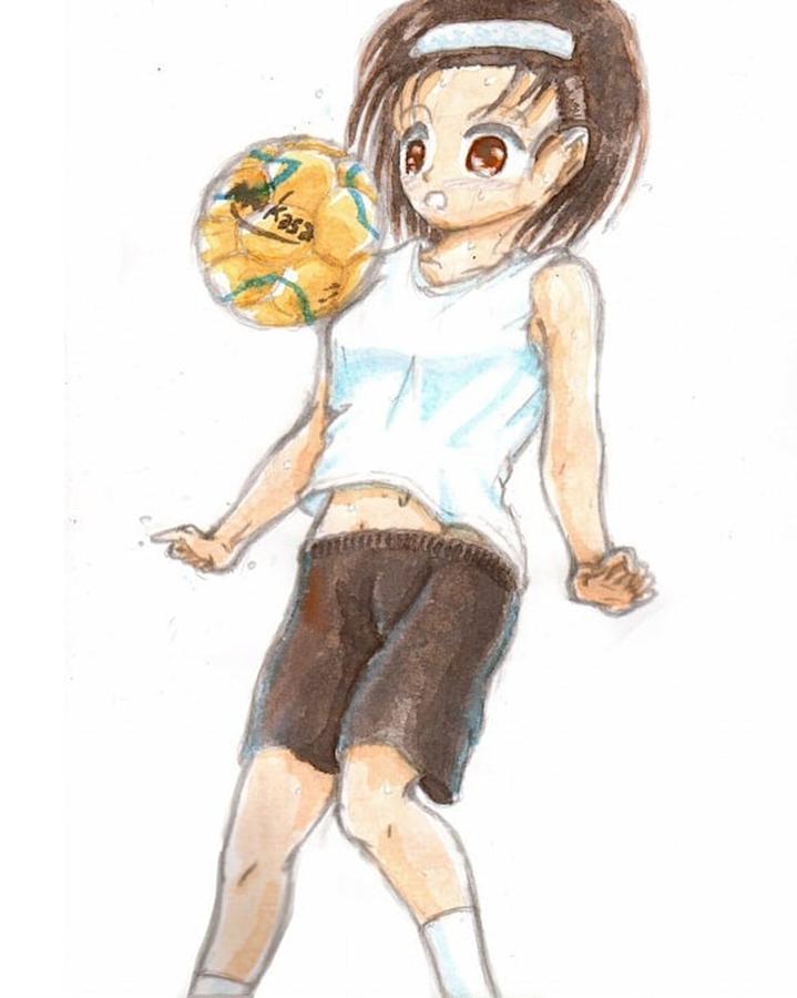 Football Drawing - A football girl by Hisashi Saruta