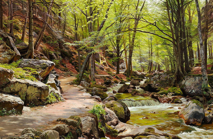 A forest near Ilsenburg in the Harz, Germany Painting by Peder Monsted