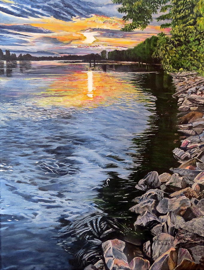 A Fraser River Sunset Painting by Marilyn McNish