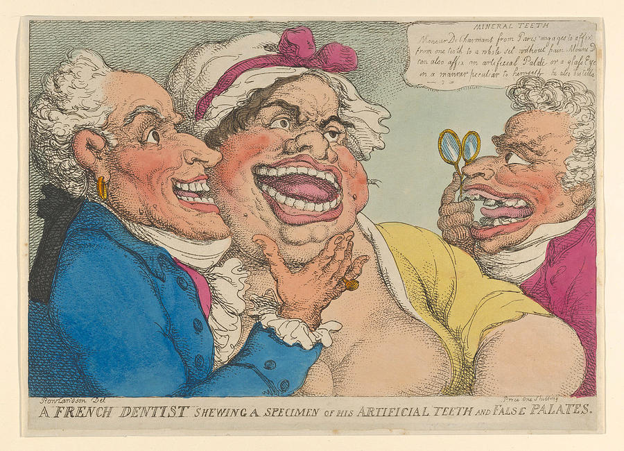 A French Dentist Shewing a Specimen of His Artificial Teeth and False Palates Drawing by Thomas Rowlandson