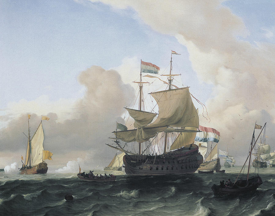 A Frigate and Other Vessels on a Rough Sea Painting by Ludolf Bakhuizen