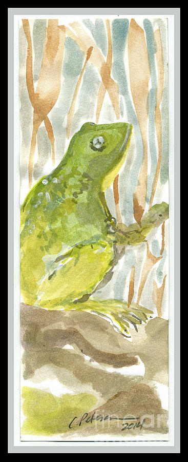 A Frog contemplates life in on a rock among the reeds Painting by Cathy ...
