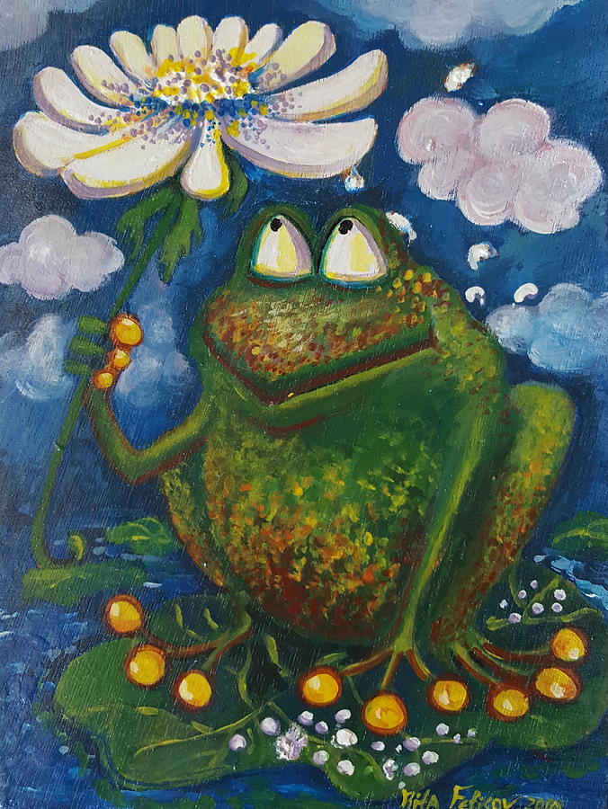 Frog in the Rain Painting by Rita Fetisov