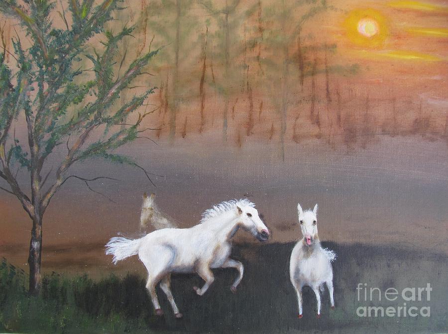 A Frolicking White Stallion  Painting by Anthony Morretta