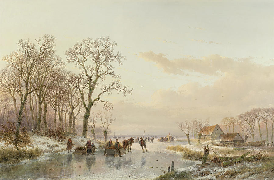 A Frozen Canal Painting by Andreas Schelfhout