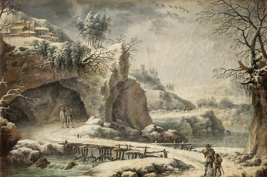 A Frozen River Landscape with Figures Painting by Francesco Foschi