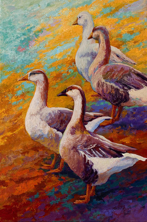 Geese Painting - A Gaggle Of Four by Marion Rose