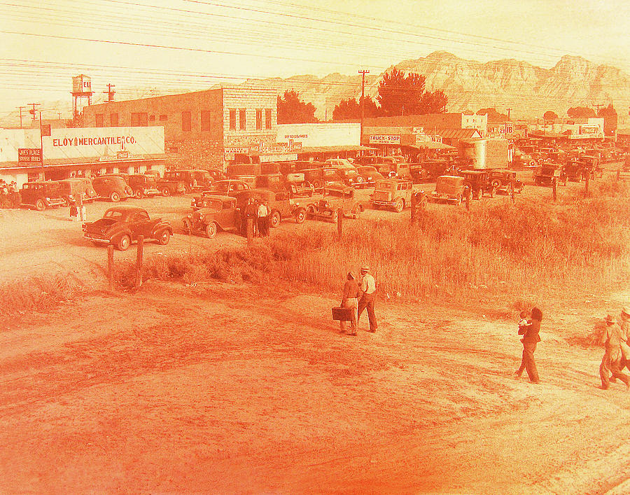 A gathering of autos possibly a Dorothea Lane photo FSA Eloy Arizona circa 1936 Photograph by David Lee Guss