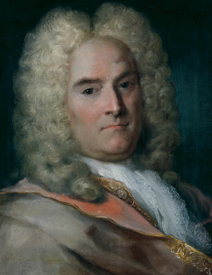 Italian Painters Pastel - A Gentleman in a Gray Cape over a Gold-Embroidered Coat by Rosalba Carriera