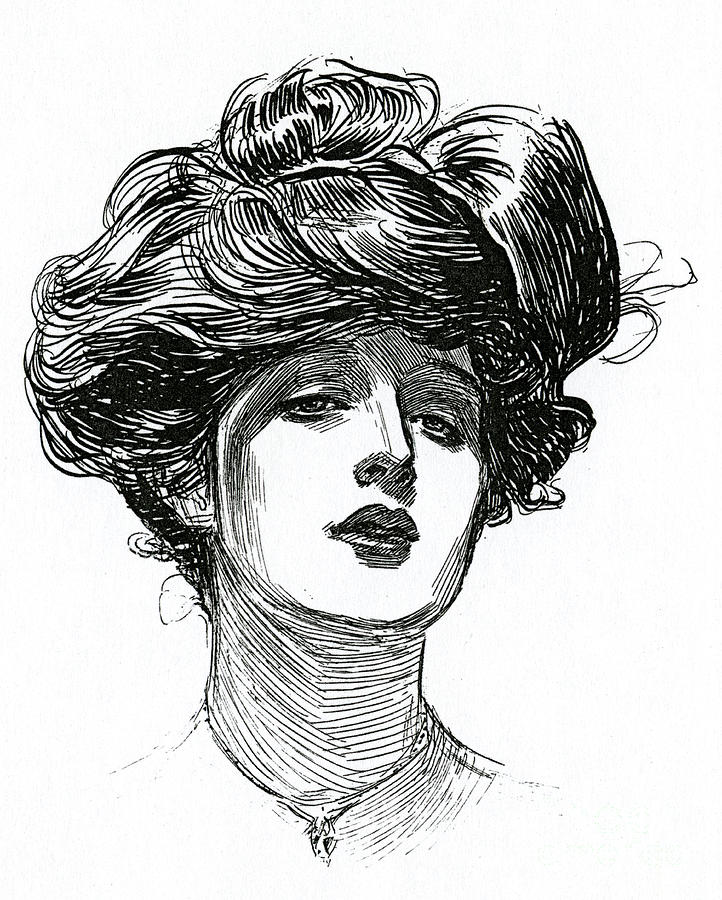 Charles Dana Gibson Drawing - A Gibson Girl, circa 1902 lithograph by Charles Dana Gibson