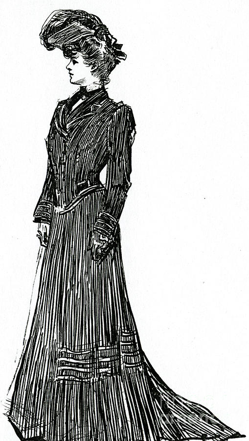 Charles Dana Gibson Drawing - A Gibson Girl in a dress by Charles Dana Gibson