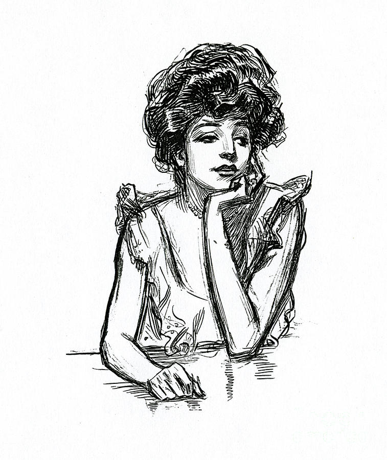 A Gibson Girl posing Drawing by Charles Dana Gibson