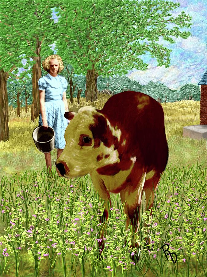 A Girl and Her Cow Digital Art by Ric Darrell