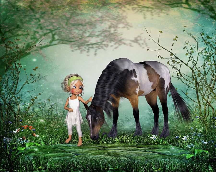 A girl and her horse Digital Art by John Junek