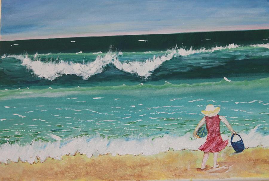 Beach Painting - A girl at a beach by Amita Kaushik