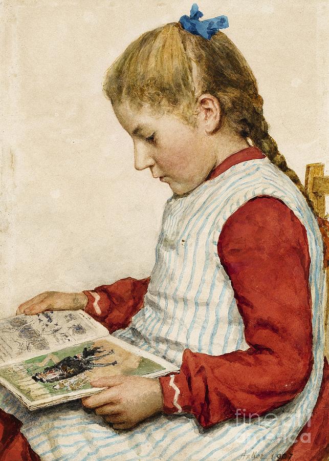 A Girl Looking at a Book Painting by Celestial Images