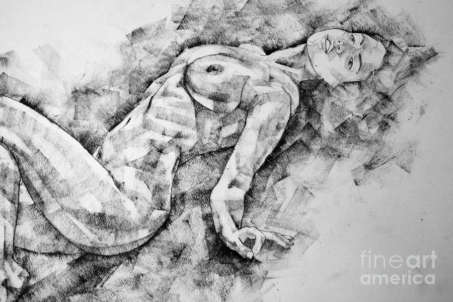 A girl poses a lying posture Close Up Art Drawing Drawing by Dimitar Hristov