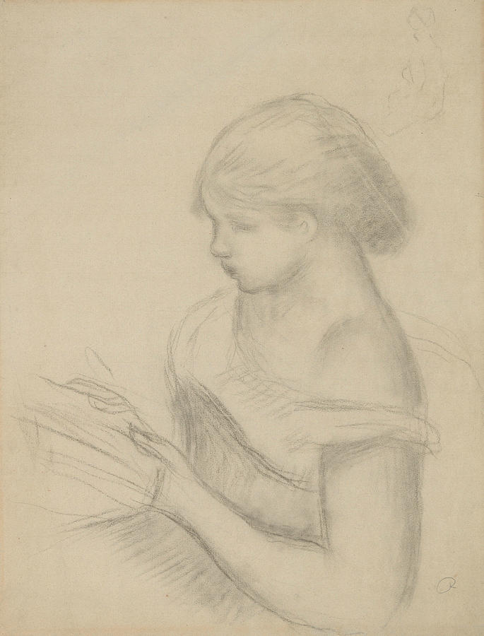 Impressionism Drawing - A Girl Reading  by Auguste Renoir