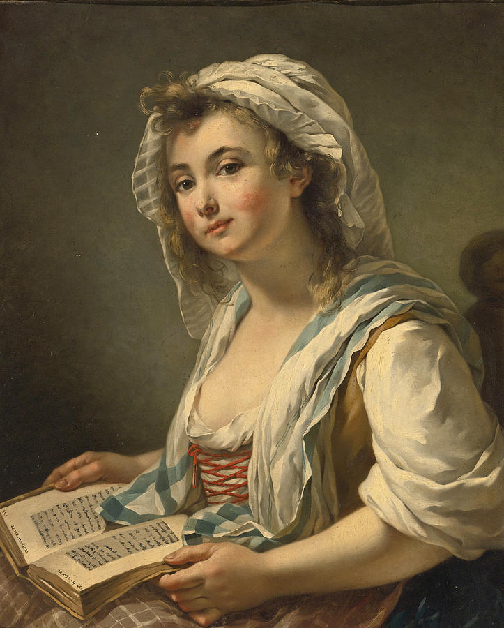 A girl, seated three-quarter length, holding a book  Painting by Jean-Baptiste Charpentier