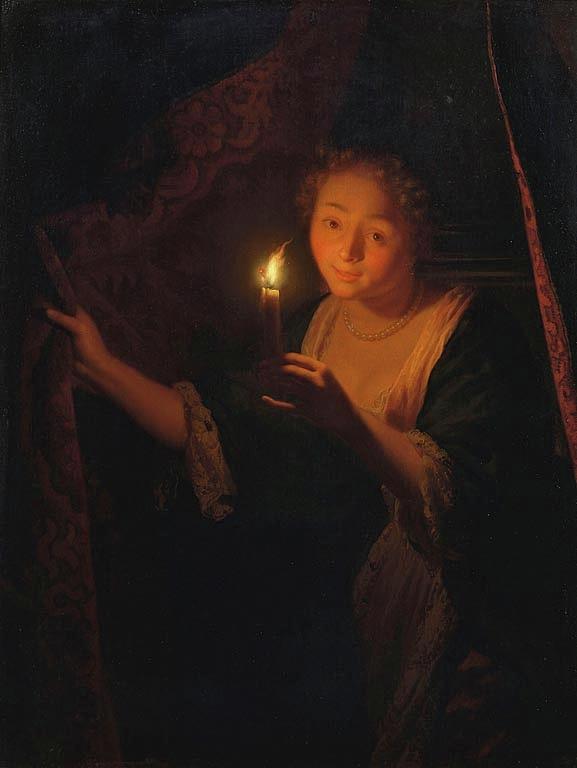 A Girl With A Candle Drawing Painting