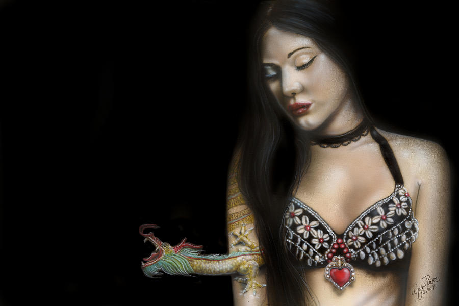 Fantasy Painting - A Girl With A Dragon Tattoo by Wayne Pruse