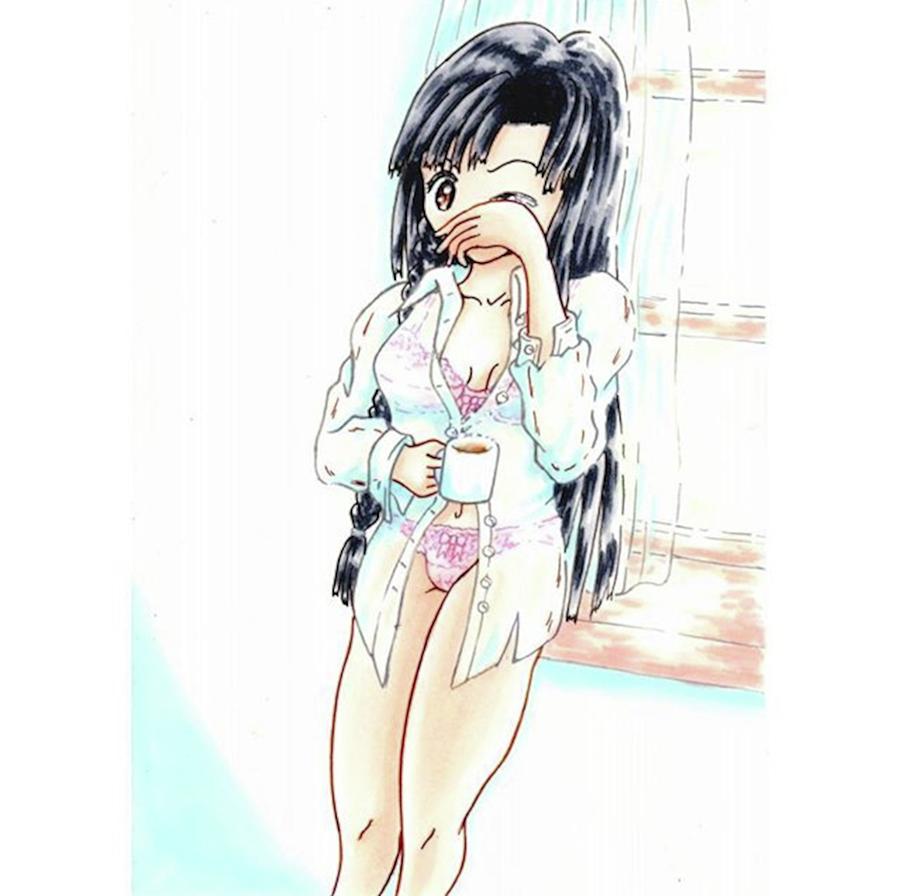 Copic Drawing - A girl with black long hair by Hisashi Saruta