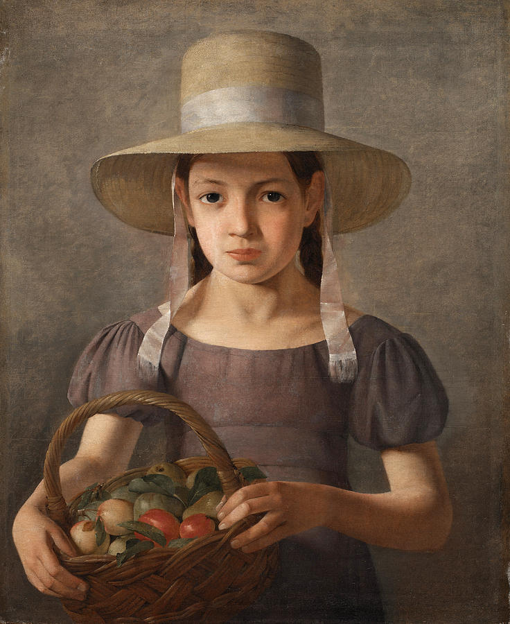 A Girl with Fruits in a Basket Painting by Constantin Hansen