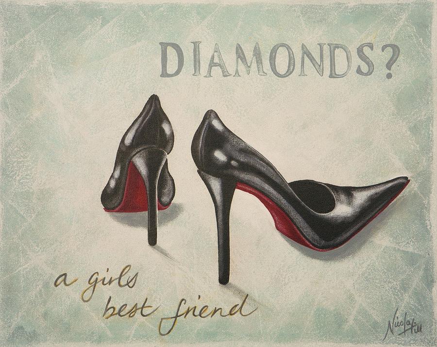 Black High Heels Painting - A girls best friend by Nicola Hill