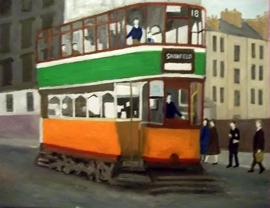 A Glasgow Tram with figures and tenement Painting by Peter Gartner