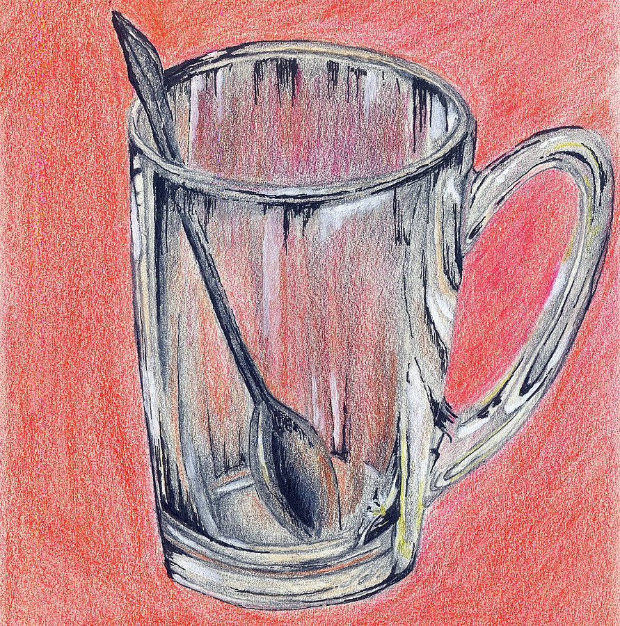 A Glass in Red Drawing by Medea Ioseliani