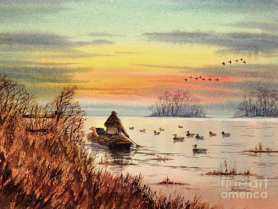 A Great Day For Duck Hunting Painting by Bill Holkham