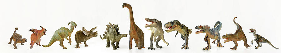 Prehistoric Digital Art - A Group of Eleven Dinosaurs in a Row by Derrick Neill