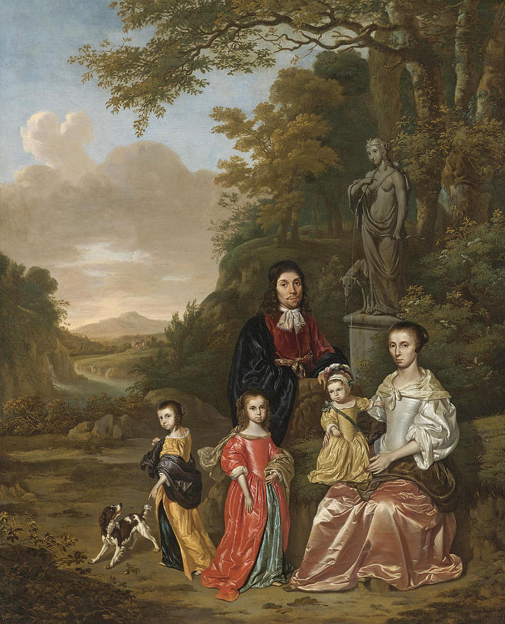 A Group Portrait of the Loth Family in a Landscape Painting by Jan Le Ducq