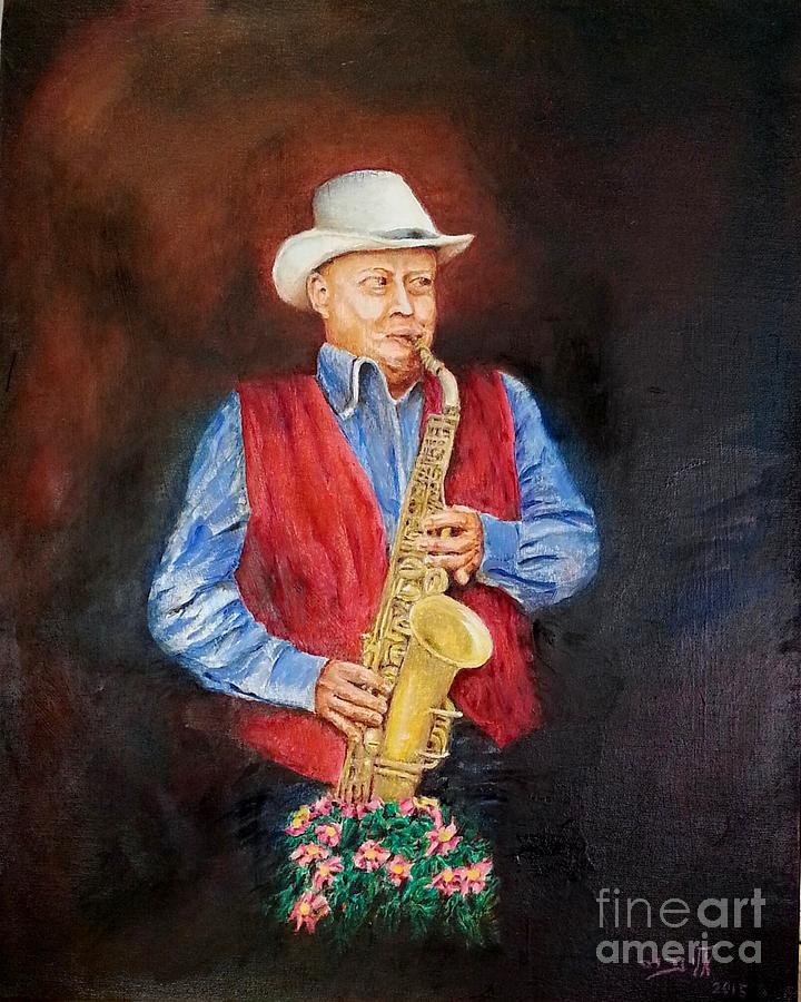 A Guy With A Saxophone Baring His Soul   Painting by Eli Gross