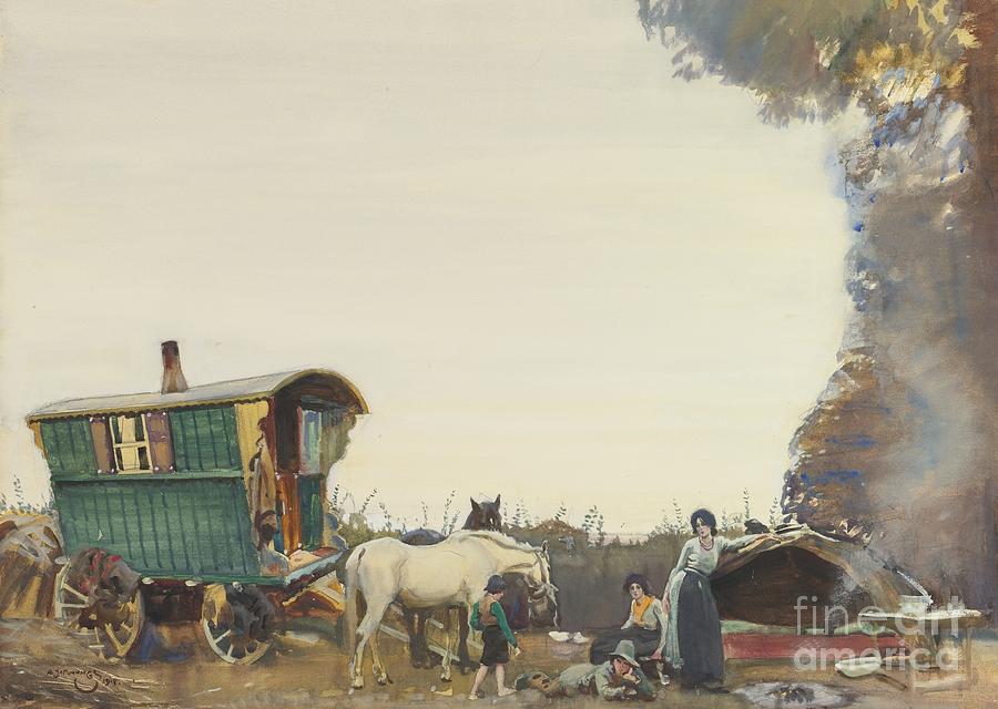 Horse Painting - A Gypsy Encampment by Sir Alfred James Munnings